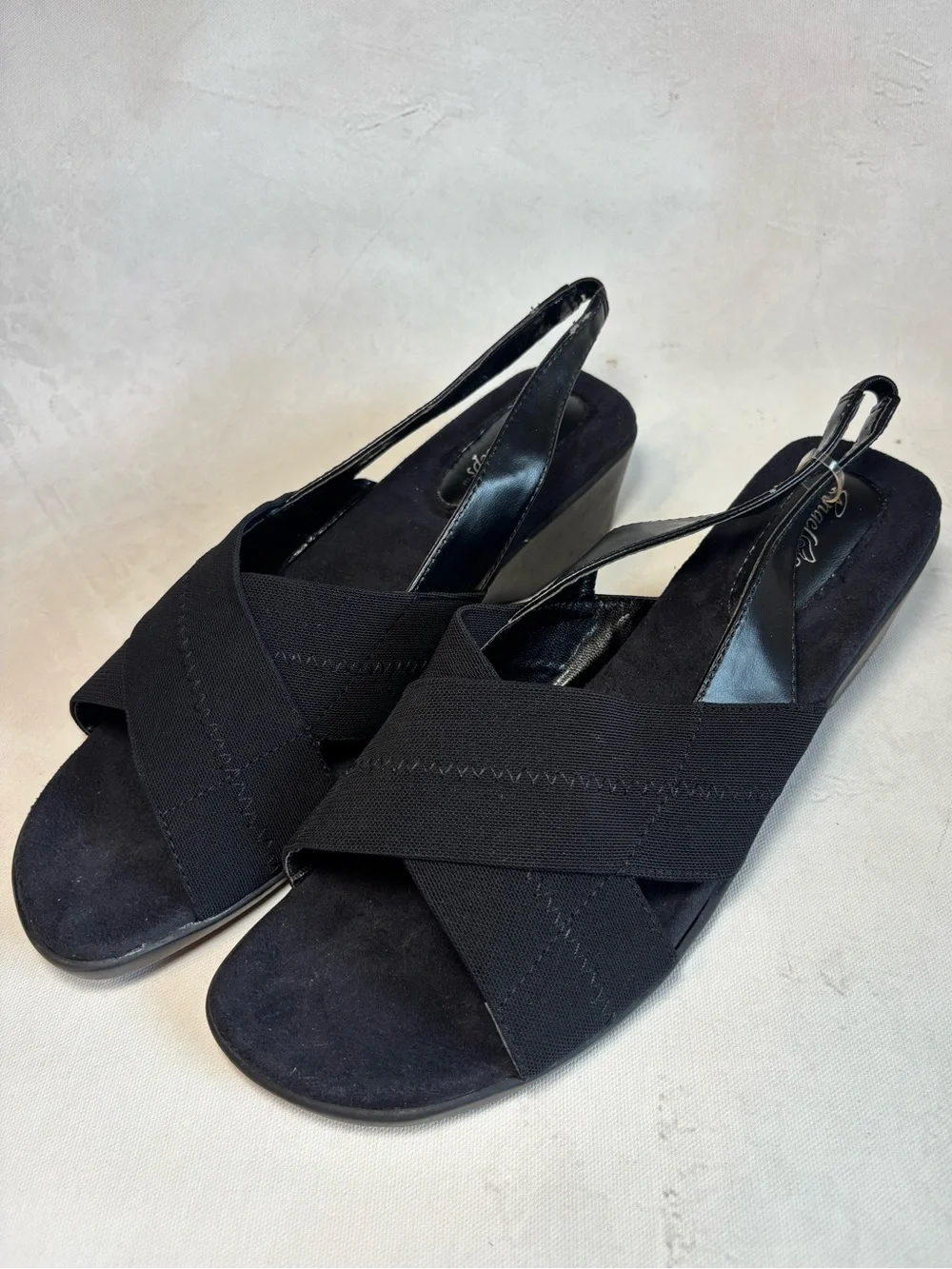 Angel Step Women’s Black Slingback Crisscross Wedge comfort Sandals, 10 Wide
